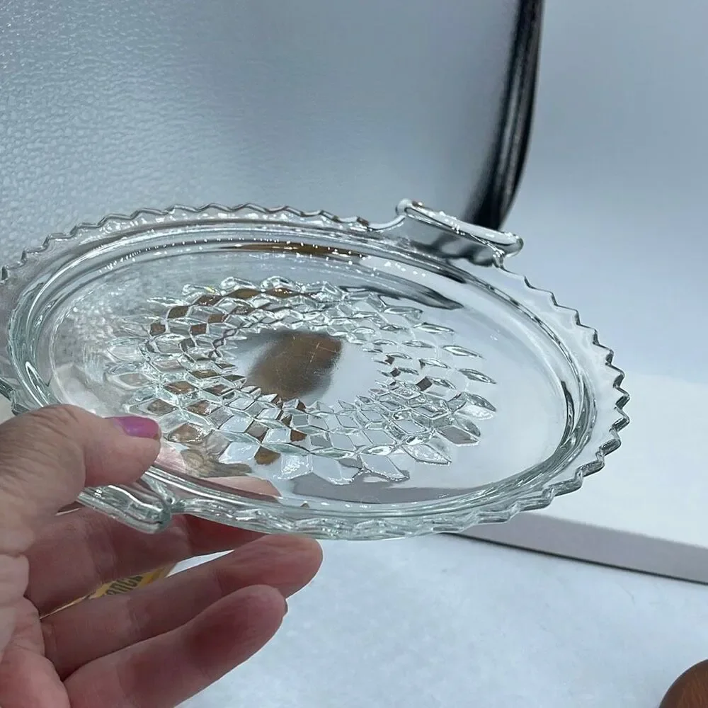 Vintage Jeanette Glass tidbit tray in Cube/Cubist pattern.